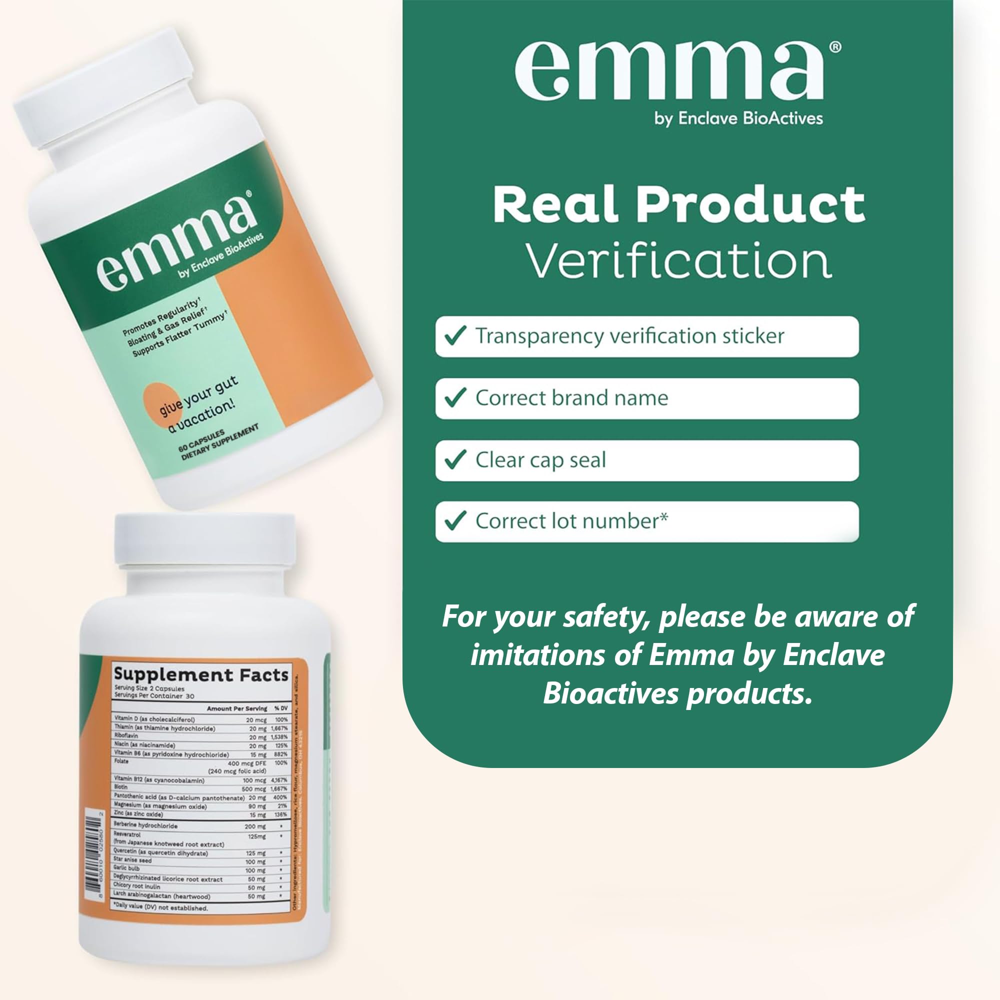 Emma Gut Heath Gas and bloating relief supplement - 60 capsules