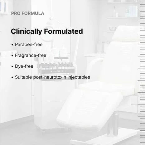 Clinically formulated product with features listed on a white background