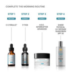 Skinceuticals skincare products with step-by-step routine on a white background