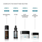 Skincare product lineup with step-by-step instructions on a white background